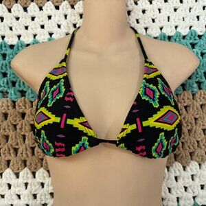 Black Green Pink Tribal   Triangle Bikini Swim Top sz Medium